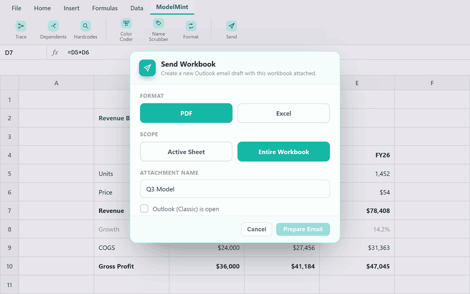Send Workbook creating an Outlook draft with attachments